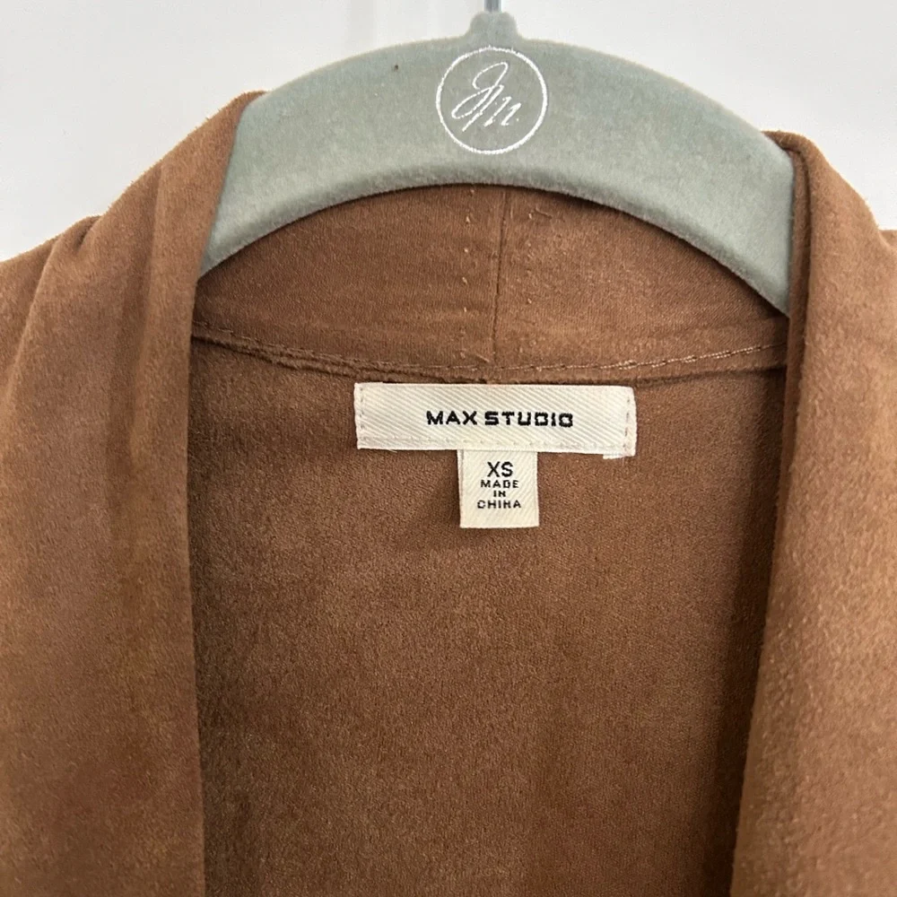 Max studio luxe faux suede topper duster cardigan jacket brown tan - Picture 4 of 5